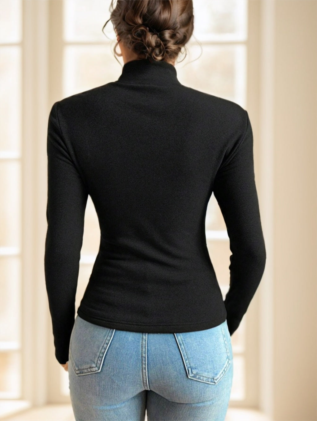 Basic Turtleneck Slim Long Sleeve Solid Color Women's Top