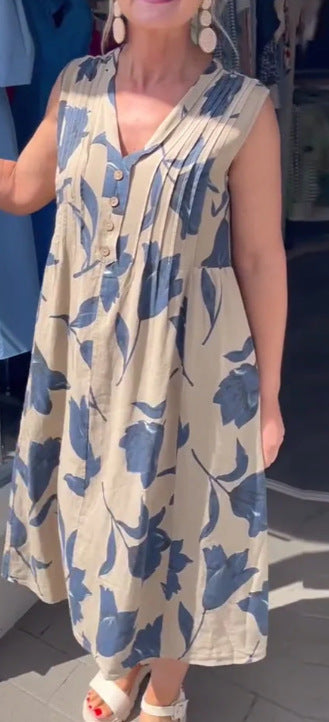 Plus Size Women's Blouse Solid Color Pocket Sleeveless Dress