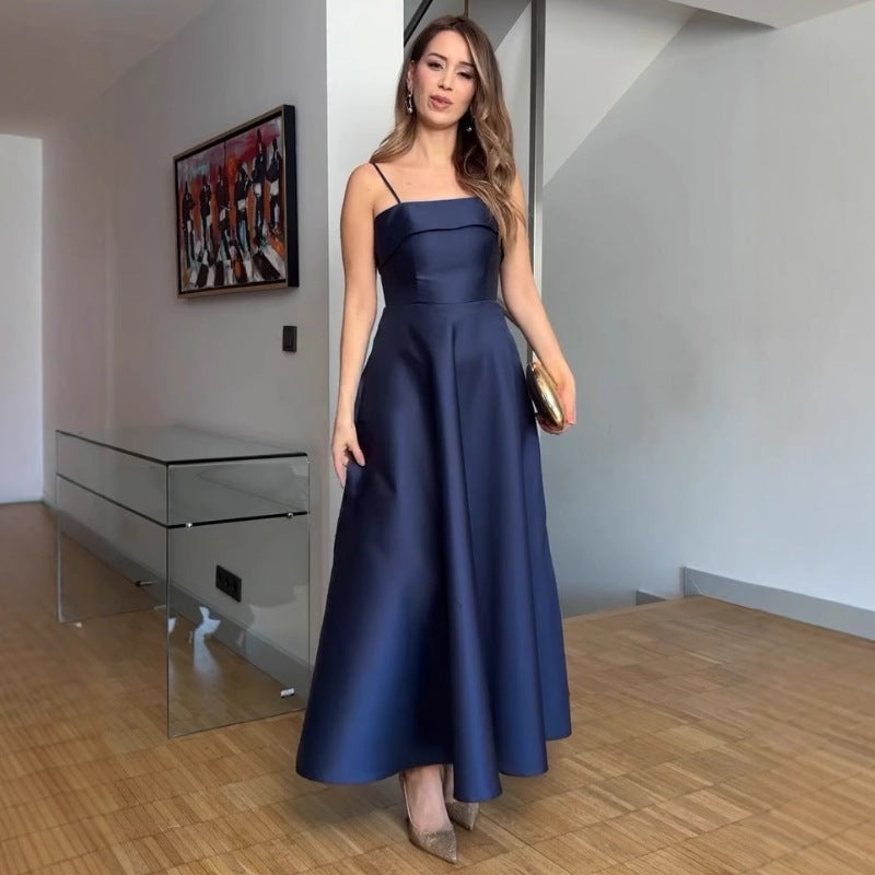 Solid Color Sexy Sleeveless Backless Tube Top Waist Long Dress