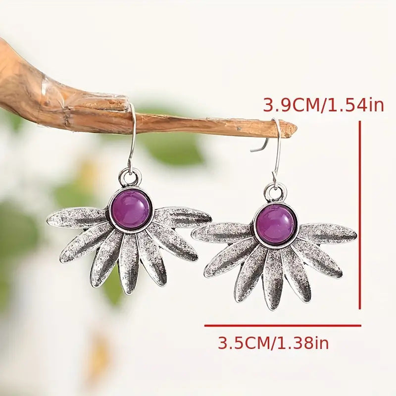 Bohemian Style Plant Flower Earrings Purple Resin Gemstone Earrings