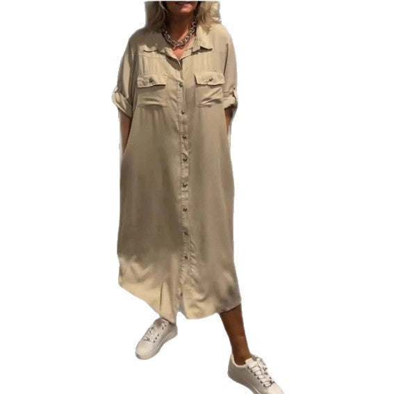Summer Women's Fashion Casual Single-breasted Short Sleeve Dress