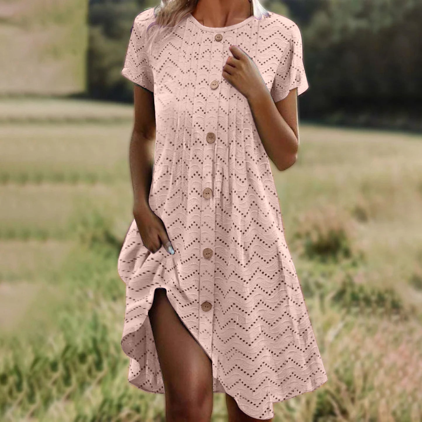 Loose-fitting Casual Round-neck Short Sleeve Women's Dress