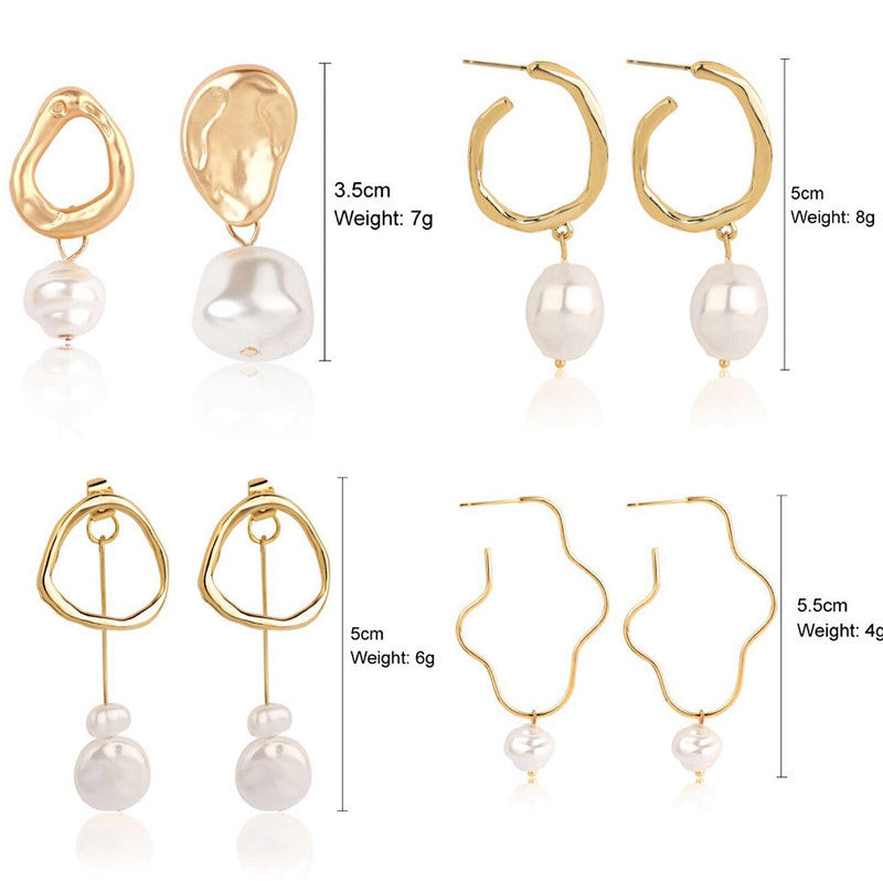 Ladies European And American Pearl Earrings Set Of 4