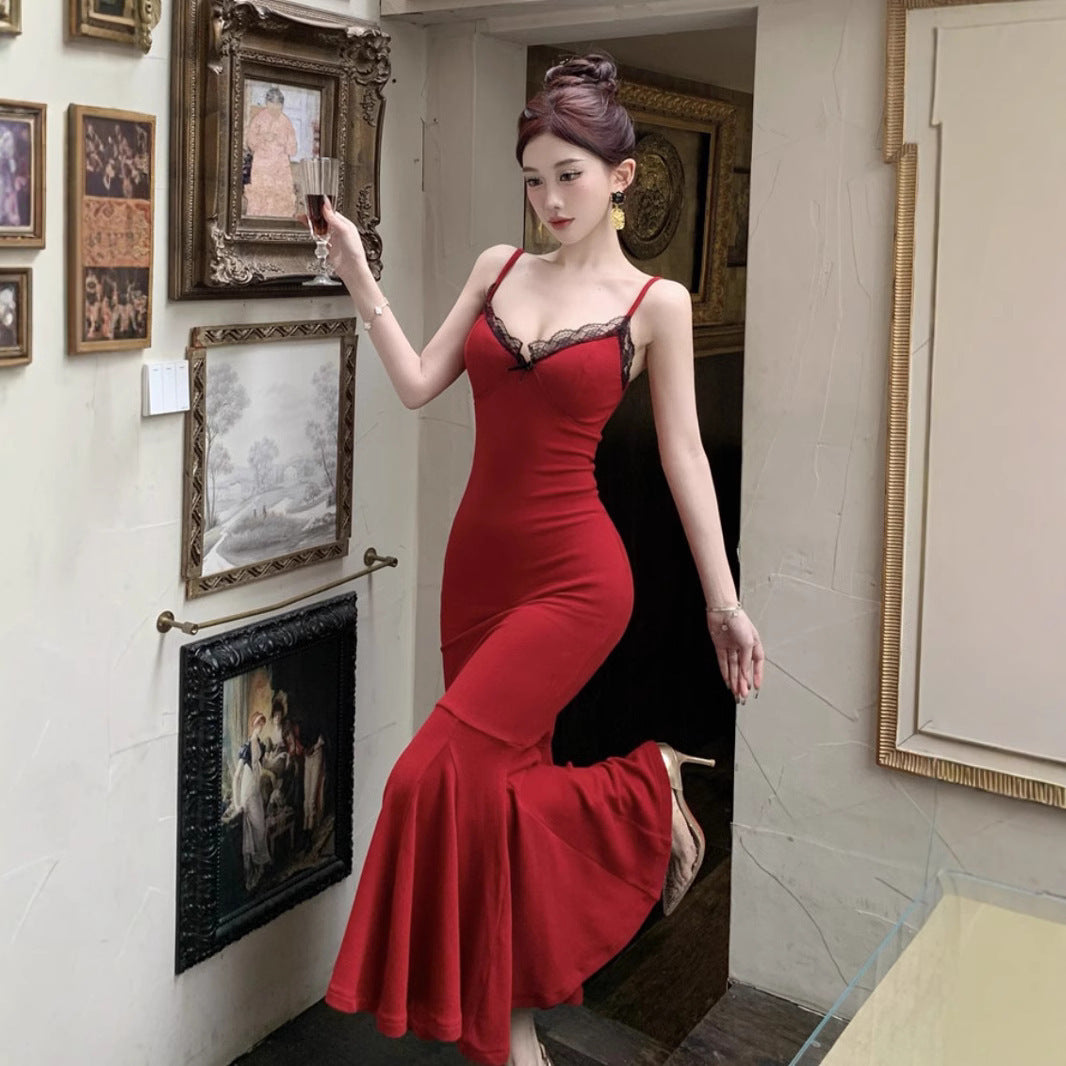 Fashion Personality Lace V-neck Sling Dress Women