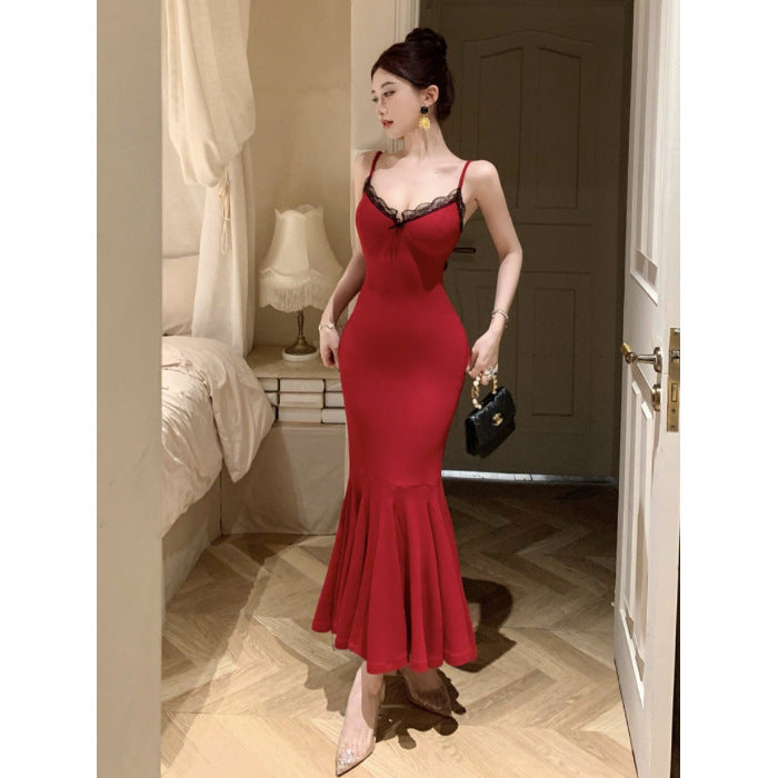 Fashion Personality Lace V-neck Sling Dress Women