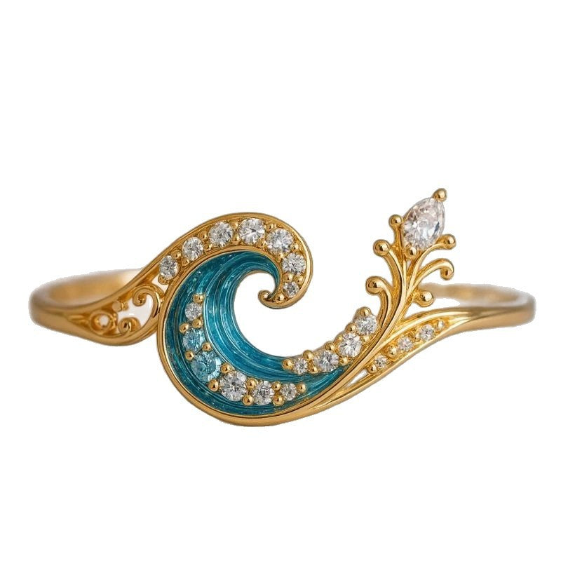 Exquisite Niche Temperament All-match Marine Walking In The Waves Ring