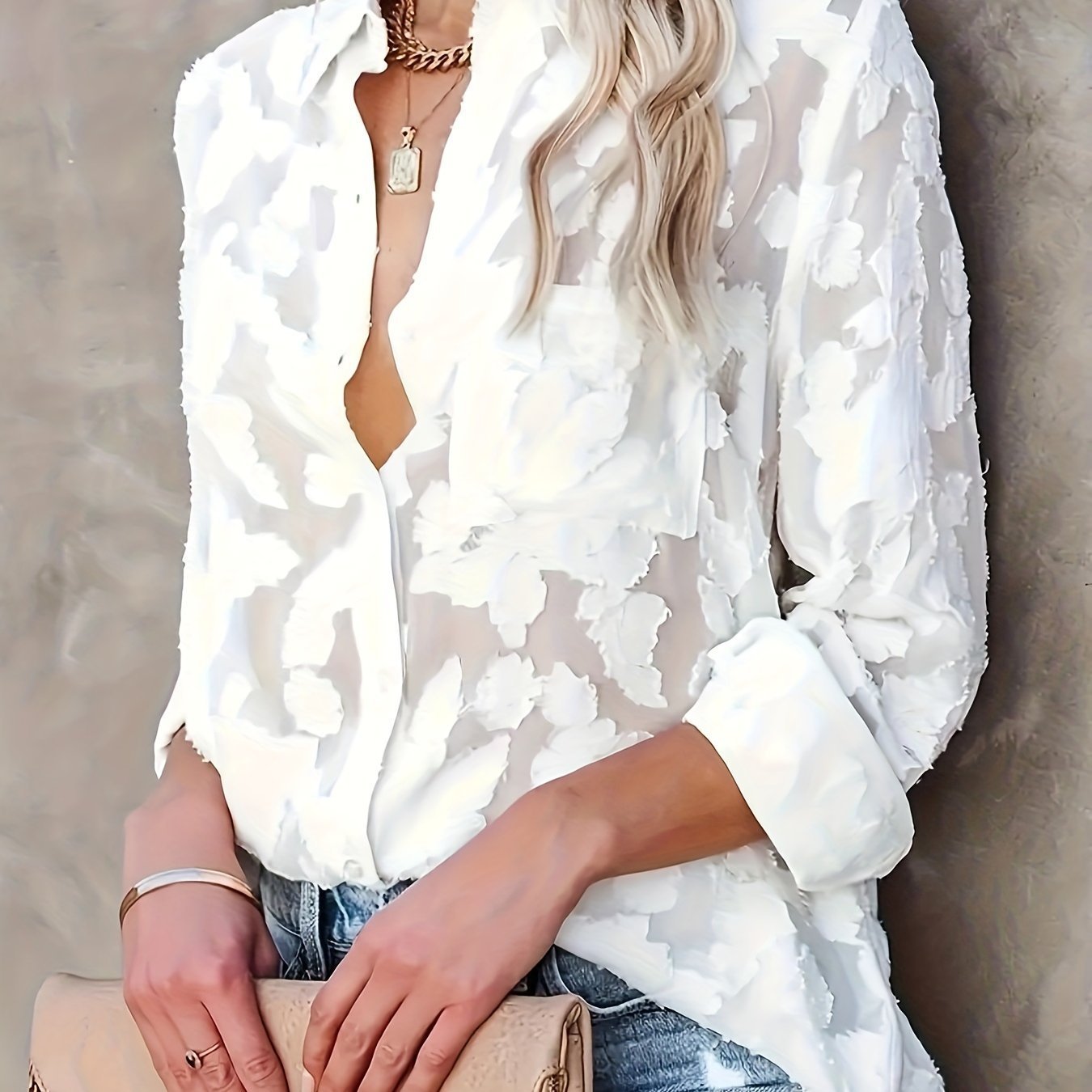 Luxury Jacquard Fashionable Button Up Shirt
