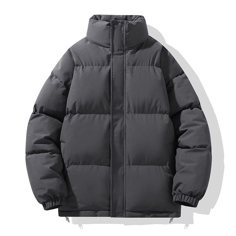 Solid Color Down Coat Couple Stand-up Collar Cotton-padded Coat