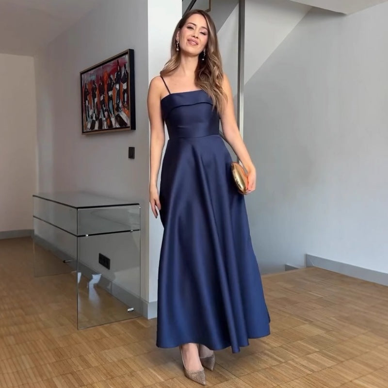 Solid Color Sexy Sleeveless Backless Tube Top Waist Long Dress