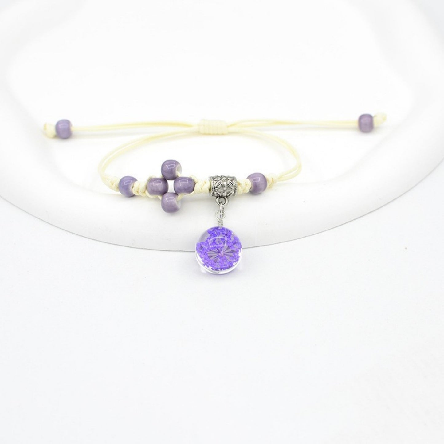 Glass Dried Flower Bracelet Real Flower Lace Flower