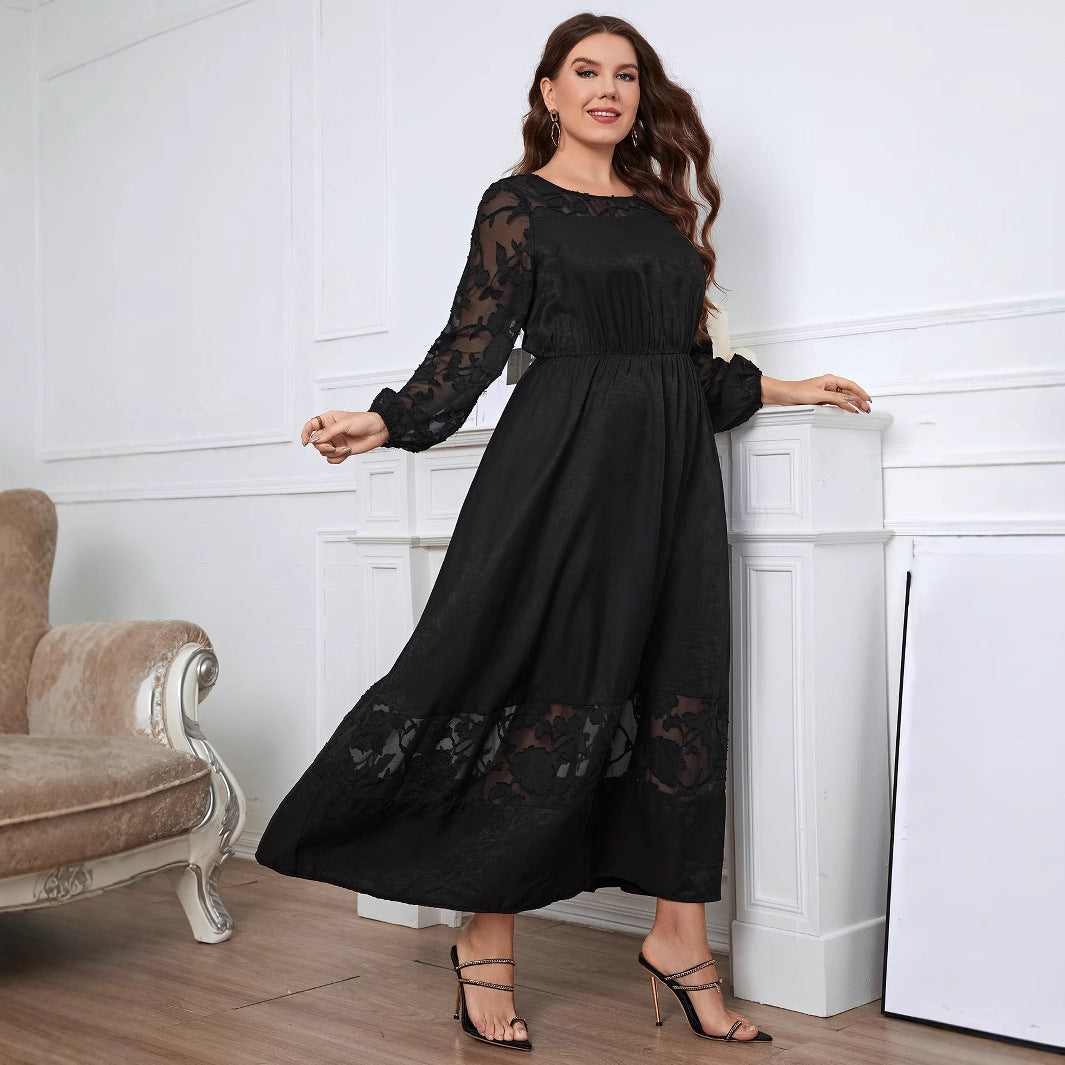 Slightly Fat Over The Knee Lace Dress Slimming Autumn