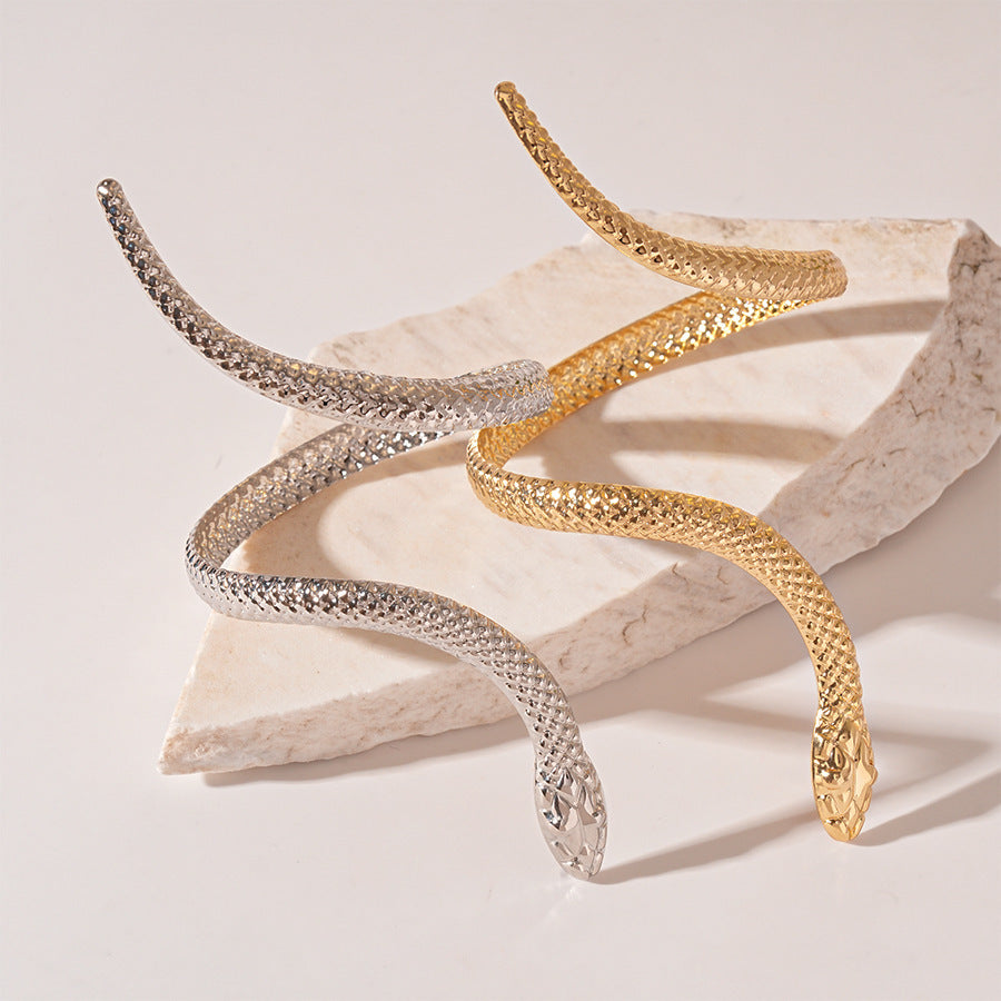 2-piece Set Exaggerated Twisted Winding Simulated Snakes Opening Ring Bracelet