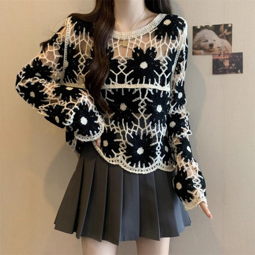 French Style Unique Crocheted Hollow Sweater For Women Early Autumn New