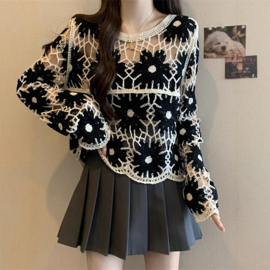 French Style Unique Crocheted Hollow Sweater For Women Early Autumn New