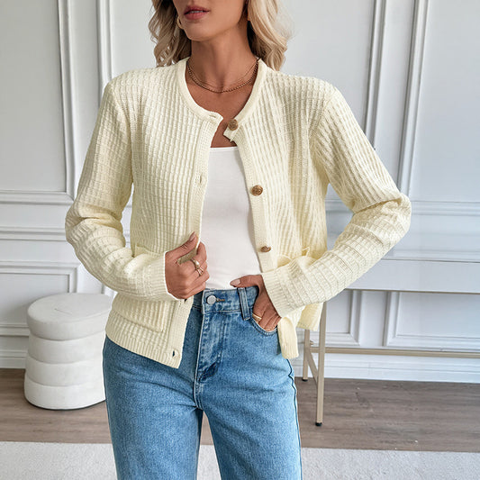 Casual Korean Style Metal Button Cardigan Solid Color Sweater Coat For Women