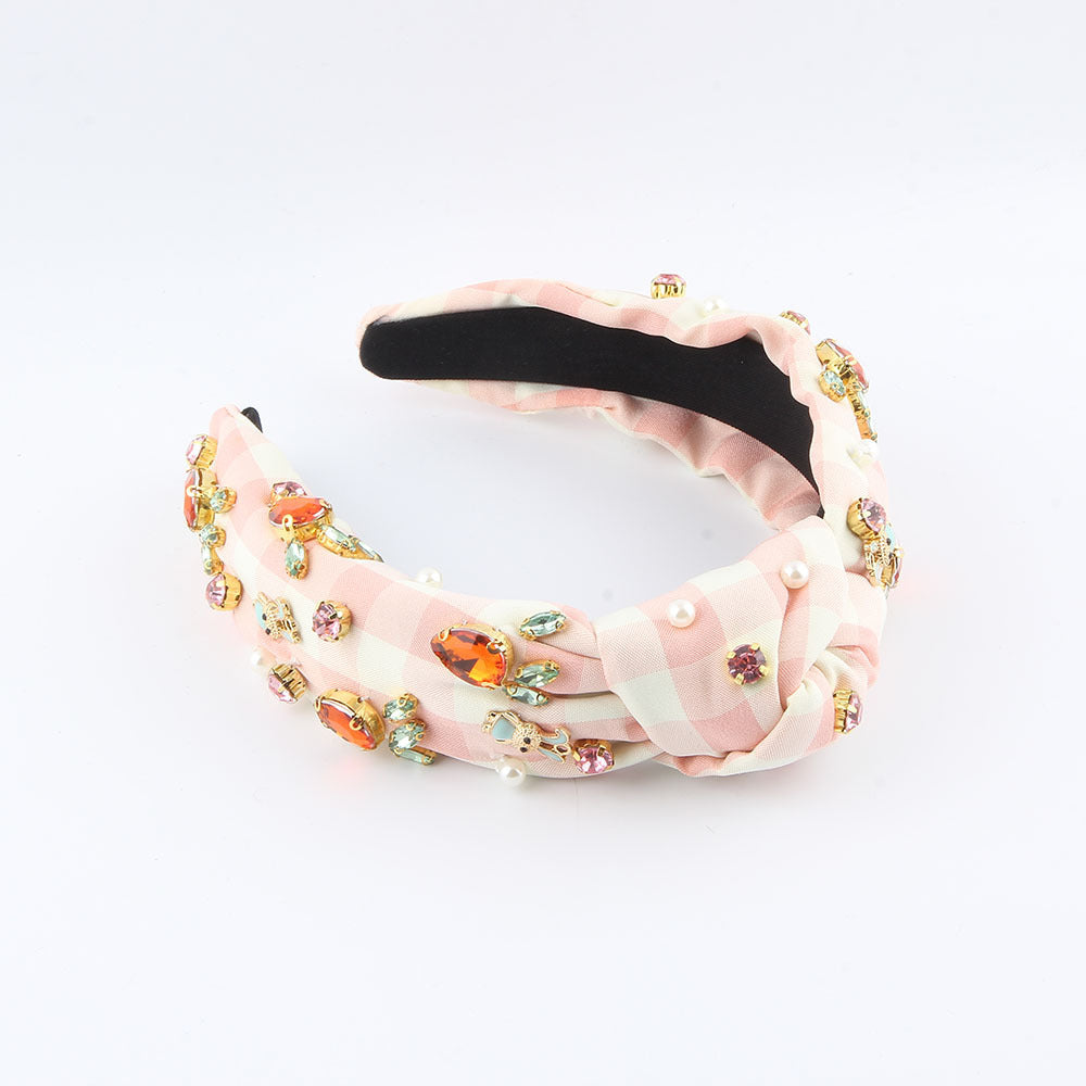 New Fashion European And American Style Green Fabric Knotted Diamond-laid Headband