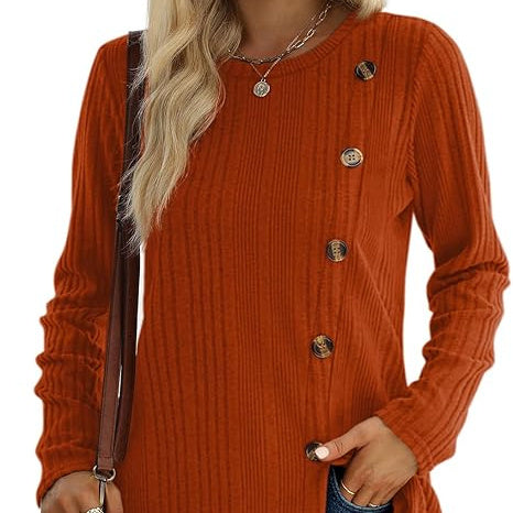 Women's Solid Color Round Neck Pit Stripe Brushed