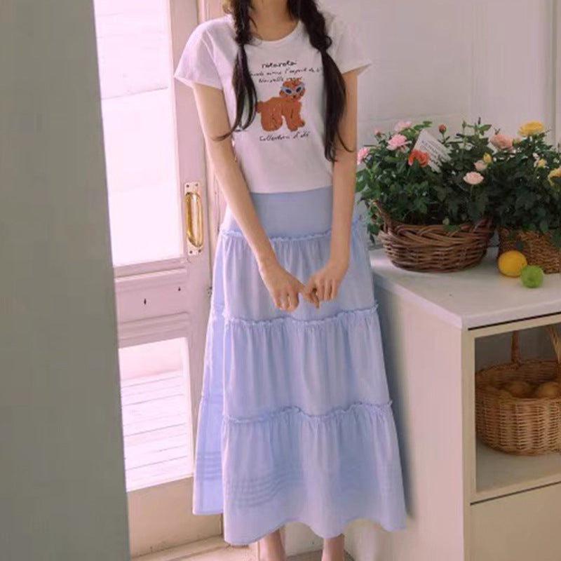 Women's High Waist Stitching A- Line Skirt