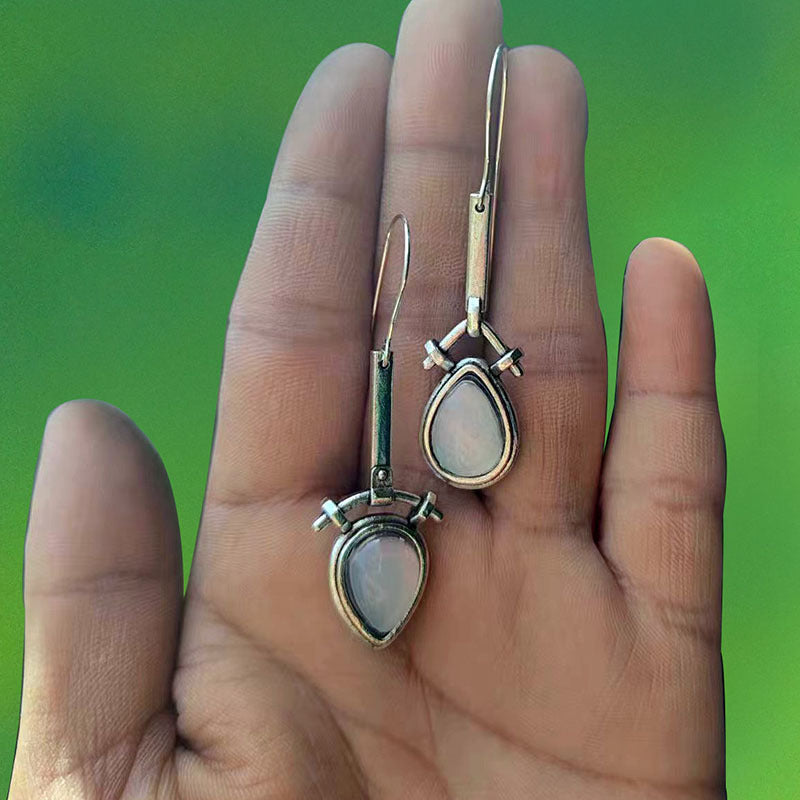 European And American Popular Asymmetric Artistic Retro Water Drop Moonstone Earrings