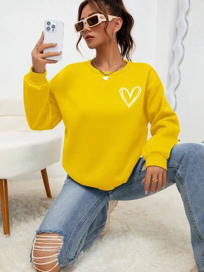 Heart Shape Printed Drop-shoulder Sweatshirt