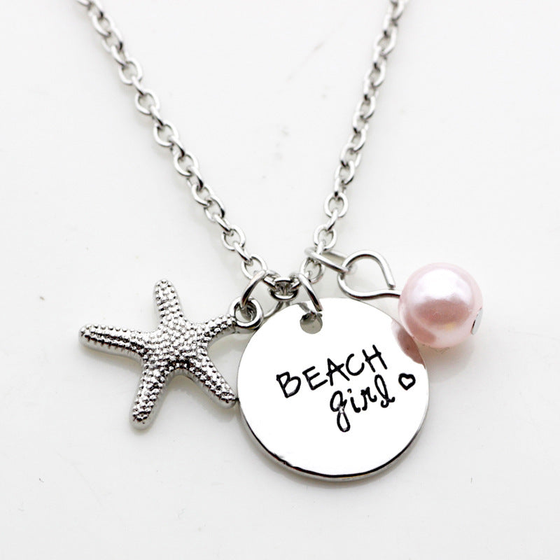 Fashion Letter Beach Girl Starfish Pendant Necklace