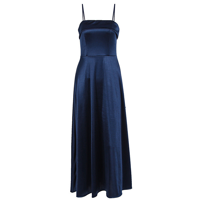 Solid Color Sexy Sleeveless Backless Tube Top Waist Long Dress