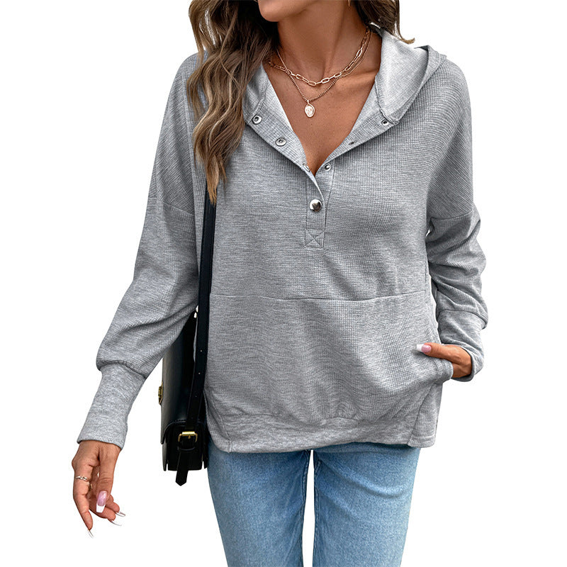 Design Cardigan Hooded Solid Color Waffle Sweater