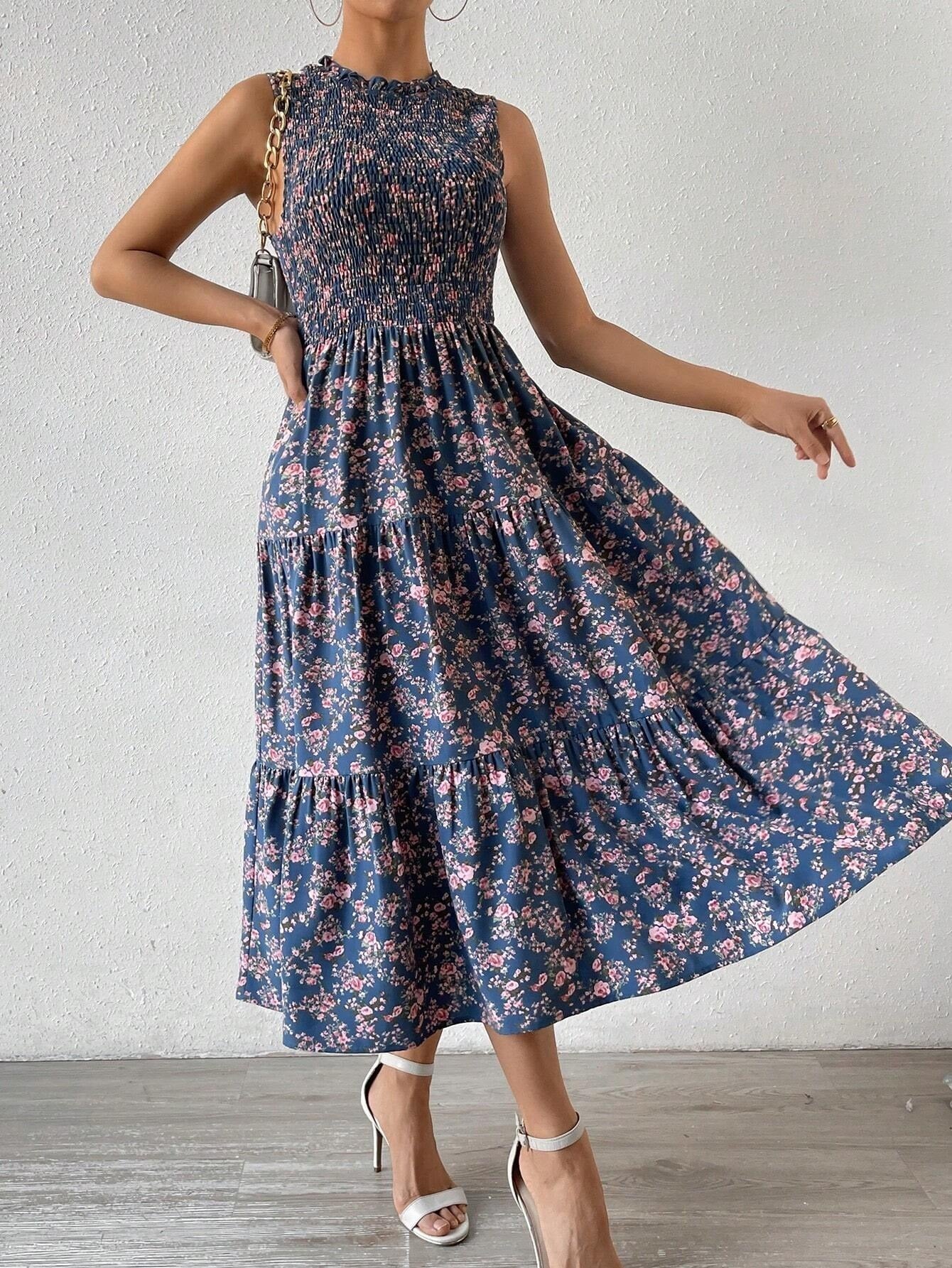Printed Patchwork Sleeveless A-line Dress For Women