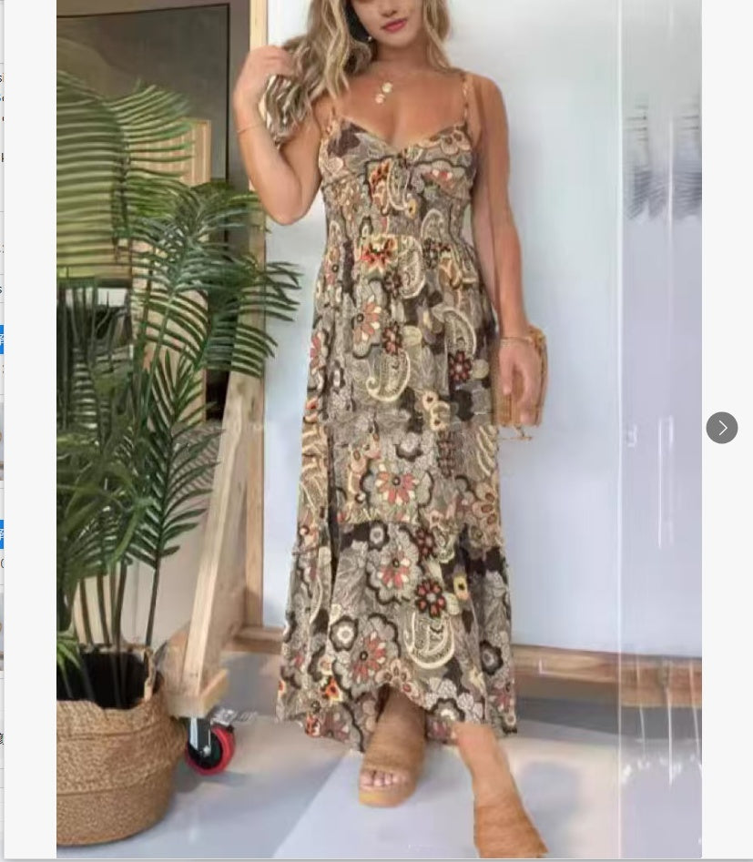 Women's Printed Seaside Style Sling Dress