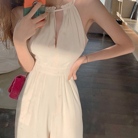 White Jumpsuit Women's Summer Thin Fashion Halter
