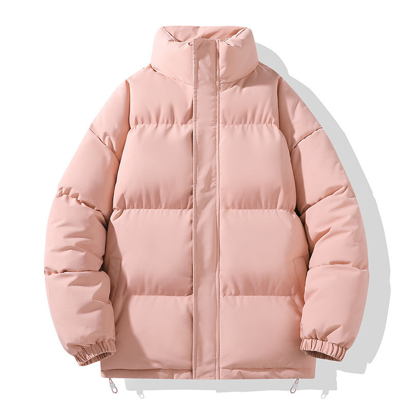 Solid Color Down Coat Couple Stand-up Collar Cotton-padded Coat