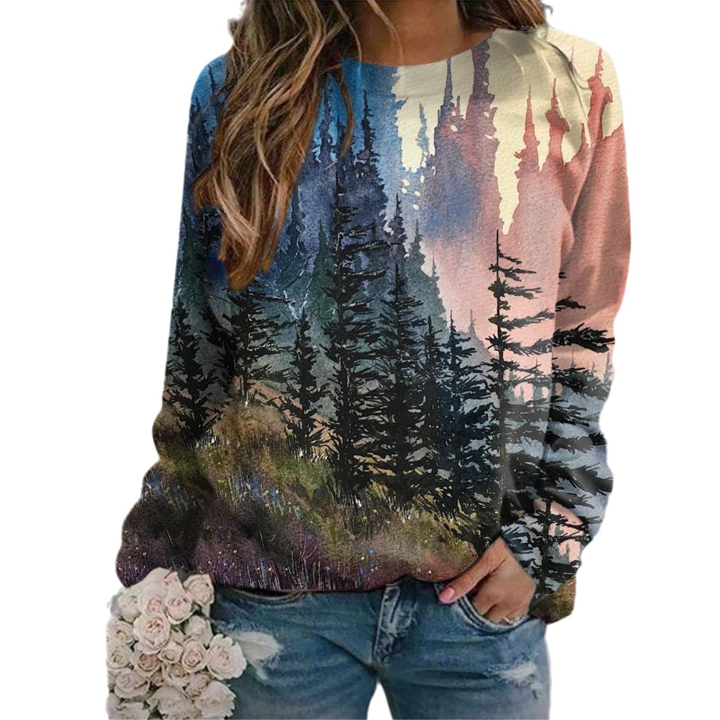 Women's Fashion 3D Casual Round Neck Sweater Baggy Coat