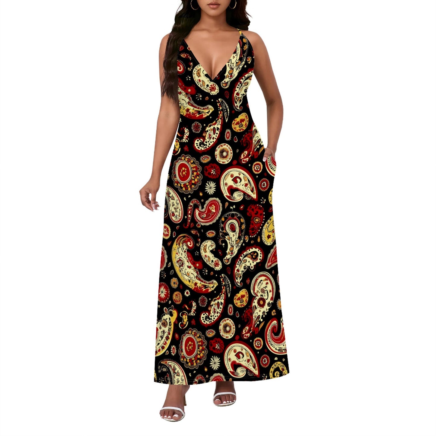 Ethnic Style Paisley Sexy Backless Slip Dress