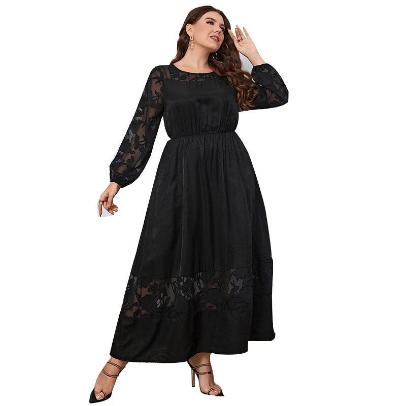 Slightly Fat Over The Knee Lace Dress Slimming Autumn