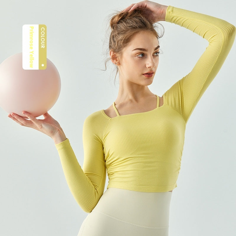 Pure Desire Style Yoga Long-sleeved Women's Autumn And Winter Semi-fixed Cup Spaghetti Strap Sports T-shirt
