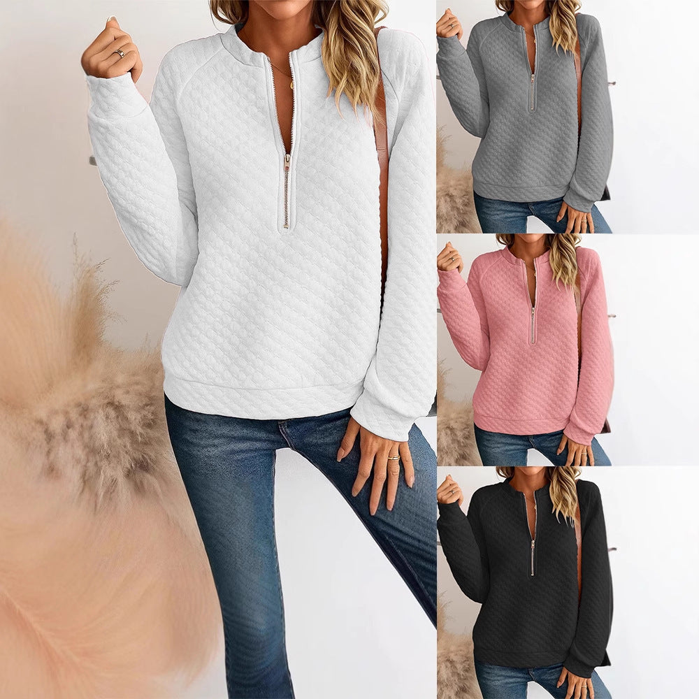 Stand Collar Long Sleeve Women's Pullover Multi-color Top