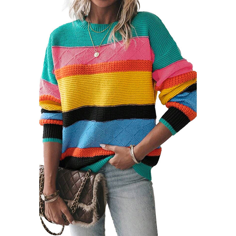European And American Retro Easy Matching Drop-shoulder Round Neck Sweater