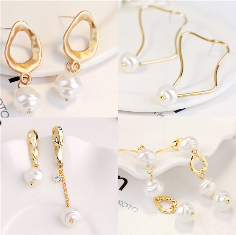 Ladies European And American Pearl Earrings Set Of 4
