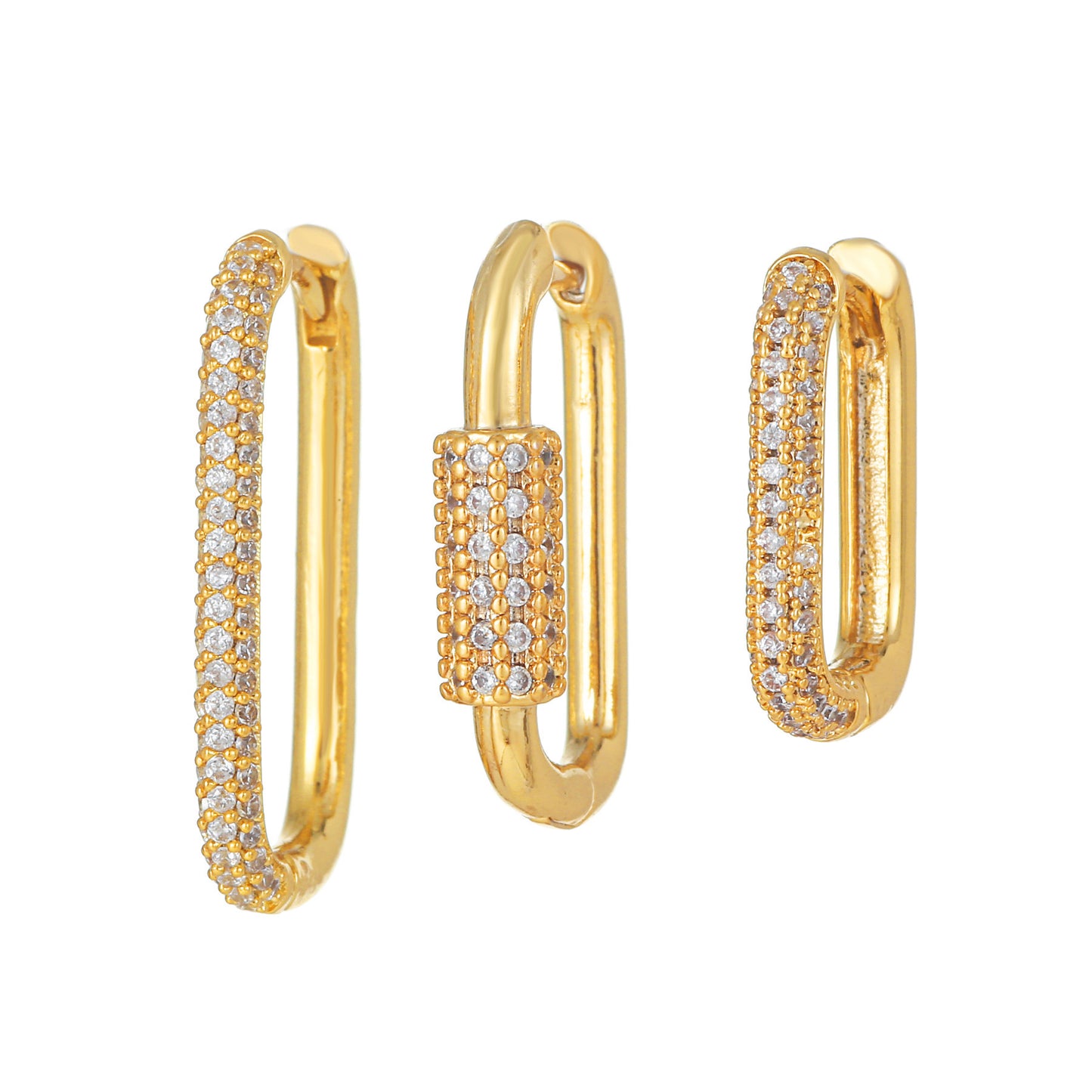 Micro Inlaid Zircon Ear Clip Geometric Three-piece Set