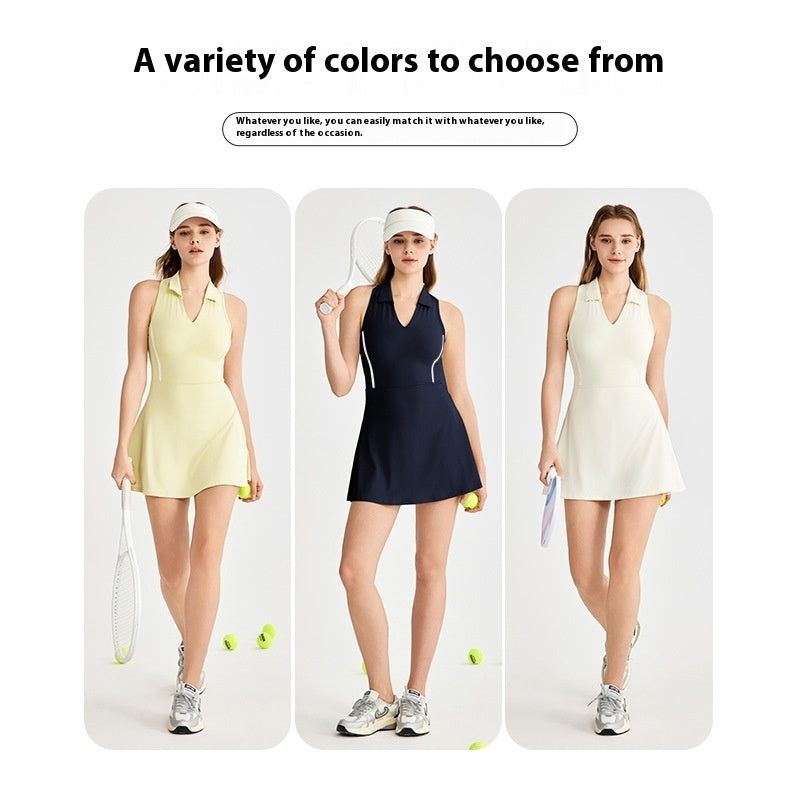 Tennis Dress Sleeveless Women's Chest Pad Fake Two-piece Anti-exposure