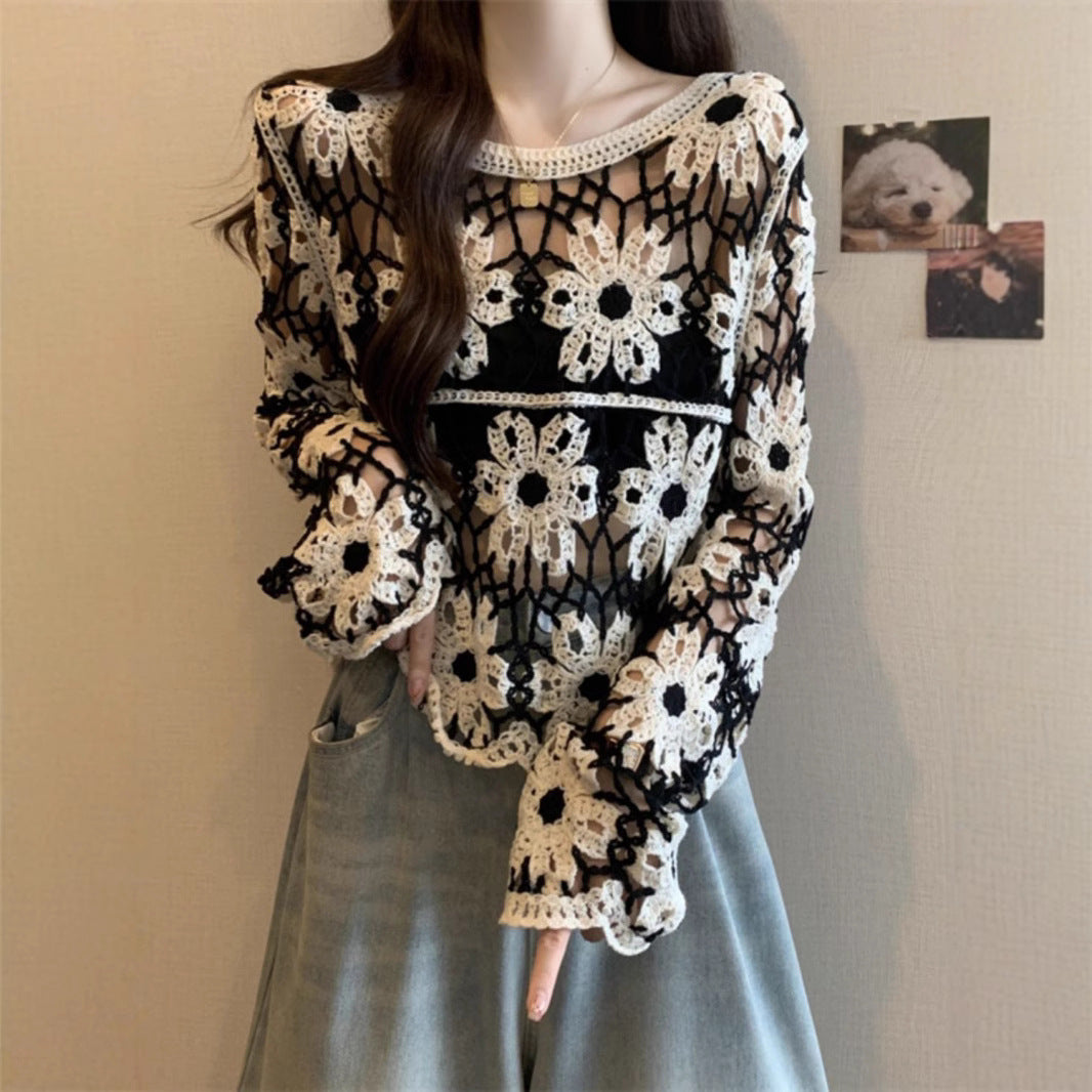 French Style Unique Crocheted Hollow Sweater For Women Early Autumn New