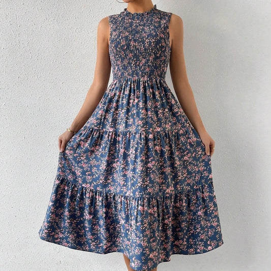 Printed Patchwork Sleeveless A-line Dress For Women