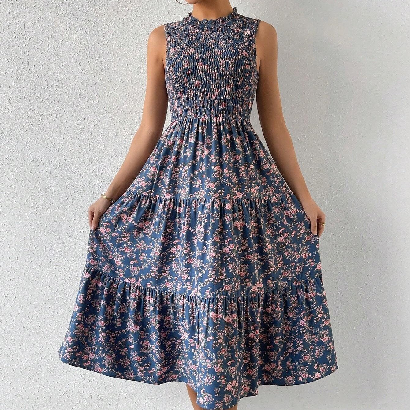 Printed Patchwork Sleeveless A-line Dress For Women