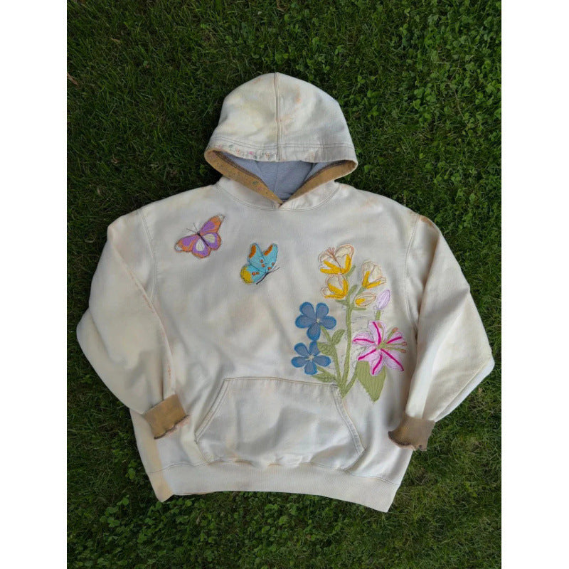 Floral Butterfly Print Pattern Pullover Women's Sweater