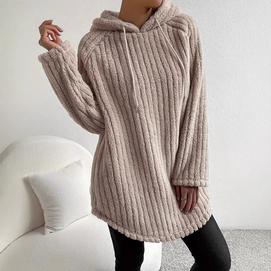 Loose Casual Hoodie Curved Hem Long Sleeve
