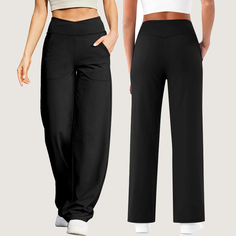Nude Feel V Waist Cross With Pocket Fitness Sports Yoga Casual Pants