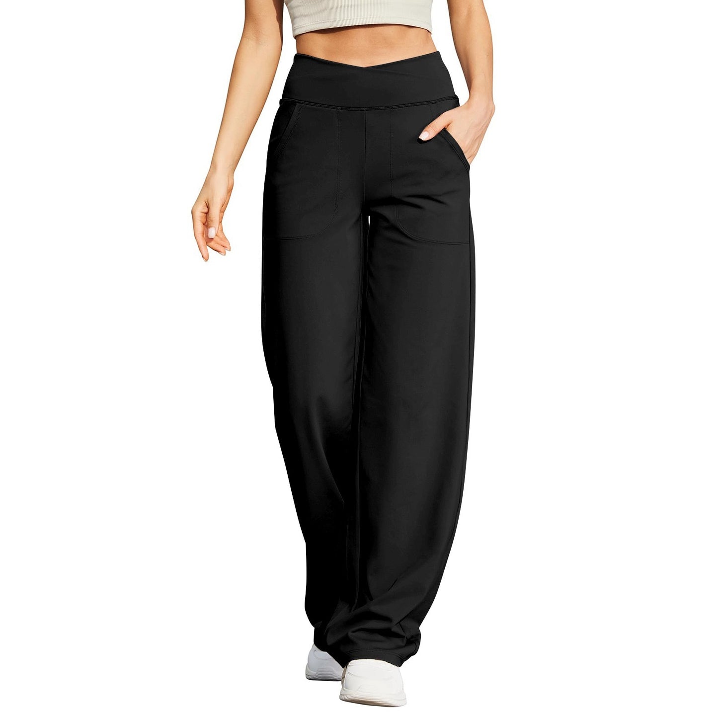 Nude Feel V Waist Cross With Pocket Fitness Sports Yoga Casual Pants