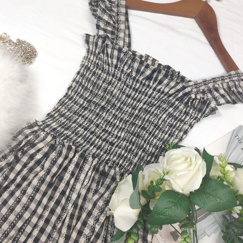 Cotton-containing Small Plaid Dress New Spring And Summer Sleeveless Suspender Skirt