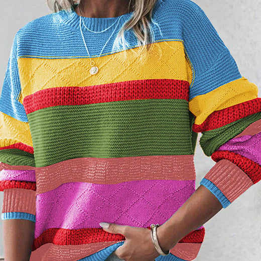 European And American Retro Easy Matching Drop-shoulder Round Neck Sweater
