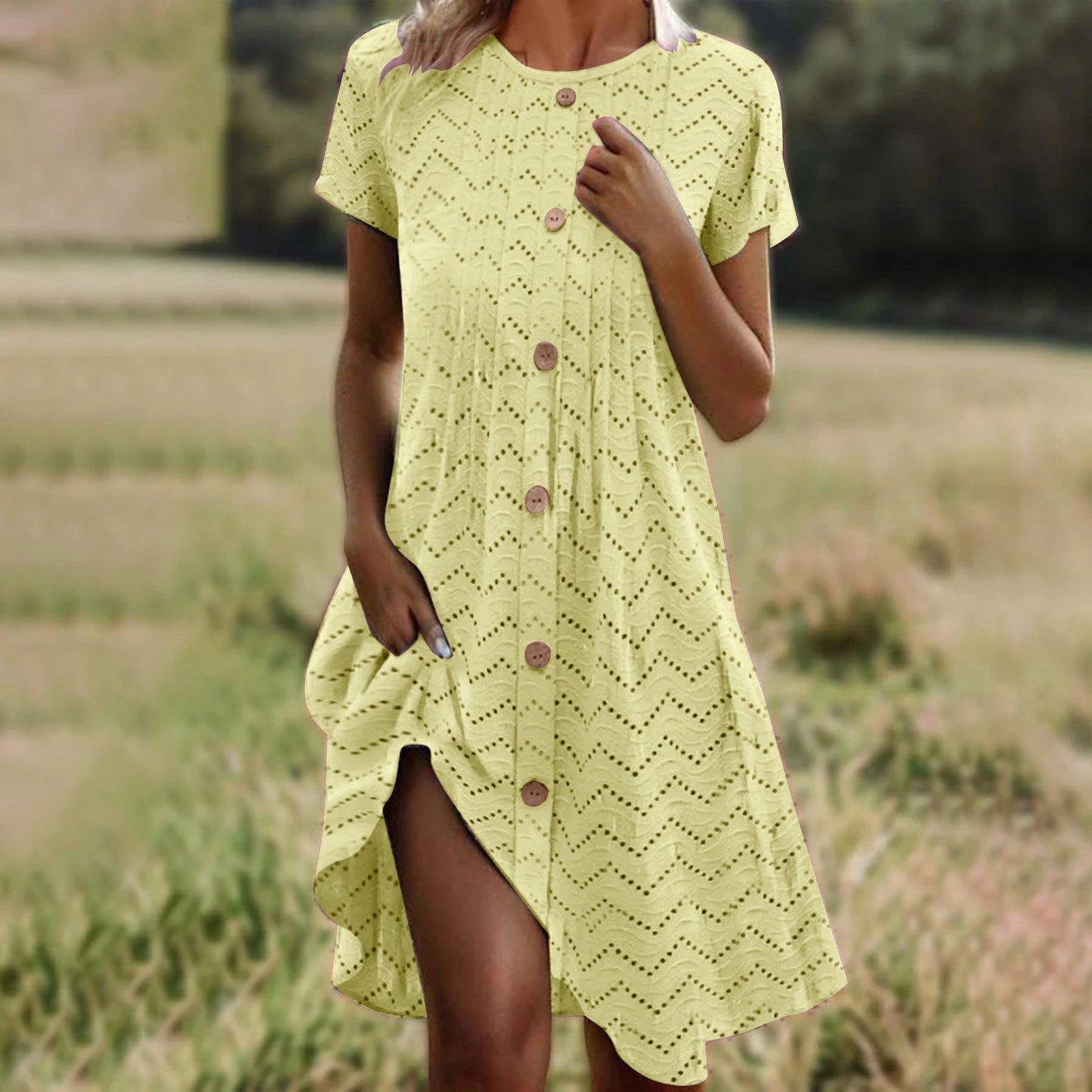 Loose-fitting Casual Round-neck Short Sleeve Women's Dress